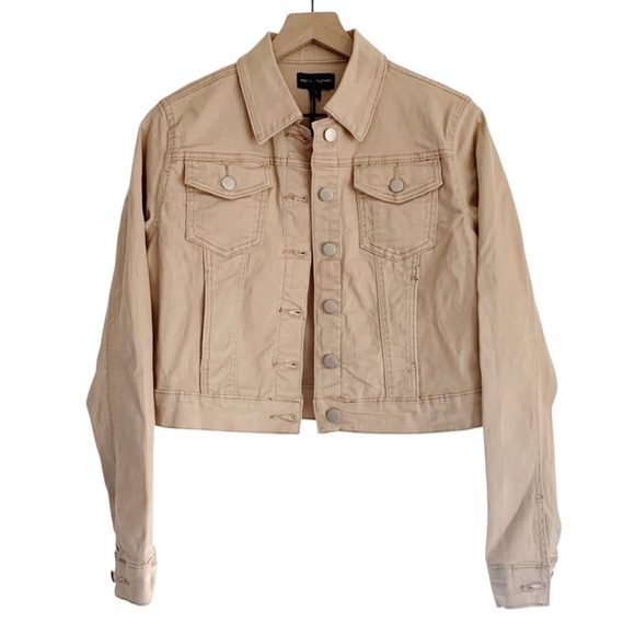 Nude Neutral Cotton Blend Denim Crop Jacket Womens Size 8 PrettyLittleThing PLT - Picture 3 of 7